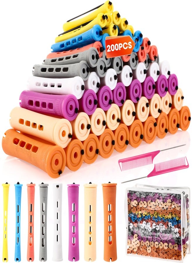 XunYee 200 Piece Hair Perm Rods Set 8 Kinds of Plastic Cold Ironing Stick, Heatless Perming Rods Hair Curlers Rollers with Pintail Comb and Tote Bag for Long Short Straight Curly Natural DIY - Image 1